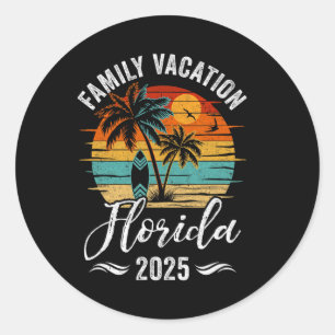 Sticker Rond Vacances en famille 2025 Vintage Florida Summer Ma
