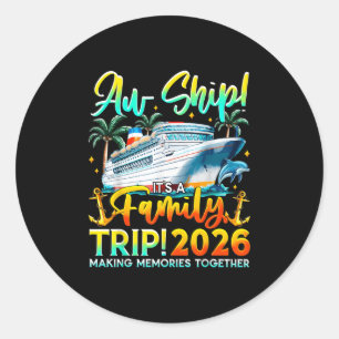 Sticker Rond Vacances en famille drôles en bateau de croisière 