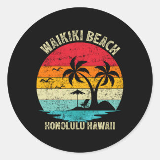 Sticker Rond Vacances en famille Honolulu Hawaii Waikiki Beach