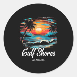 Sticker Rond Vacances en famille Retro Sunset Alabama Gulf Shor