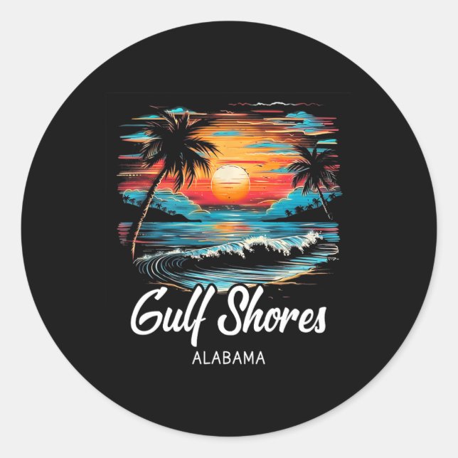 Sticker Rond Vacances en famille Retro Sunset Alabama Gulf Shor (Devant)