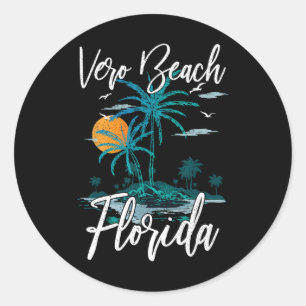 Sticker Rond Vacances en famille Retro Sunset Floride Vero Beac