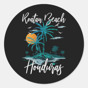 Sticker Rond Vacances en famille Retro Sunset Honduras Roatan B
