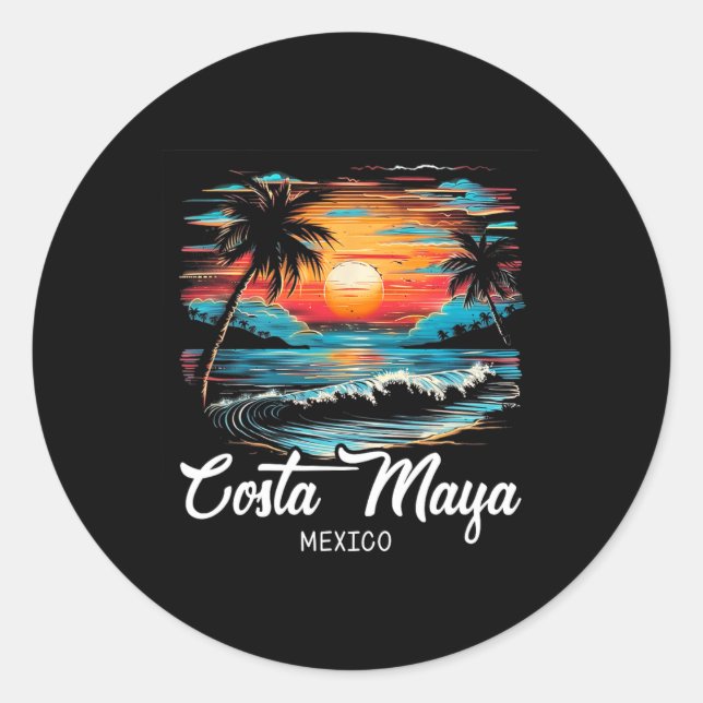 Sticker Rond Vacances en famille Retro Sunset Mexique Costa May (Devant)