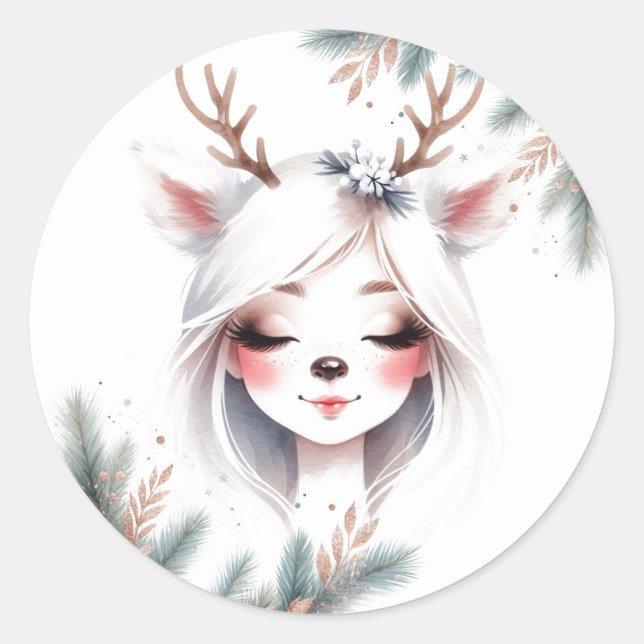 Sticker Rond Vacances Enchantées Beauté Thème Renne (Devant)