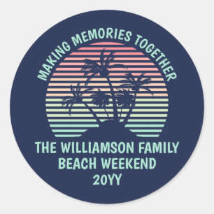 Sticker Rond Vacances familiales personnalisées Retro Tropical