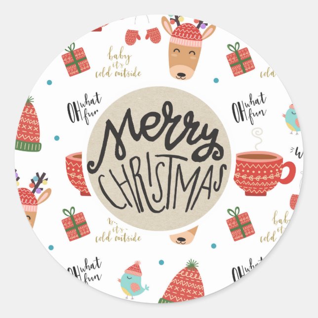 Sticker Rond Vacances froides hiver Noël Rustique Kraft Favoris (Devant)