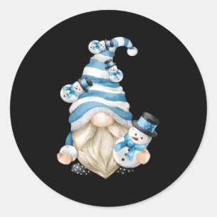 Sticker Rond Vacances Hiver Famille Gnome Avec Neige