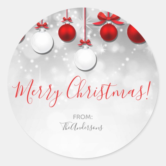 Sticker Rond Vacances Hiver Rouge Blanc Étincelle Ornements Fav (Devant)