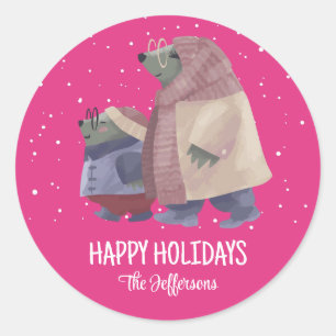 Sticker Rond Vacances hivernales de Noël animal neige