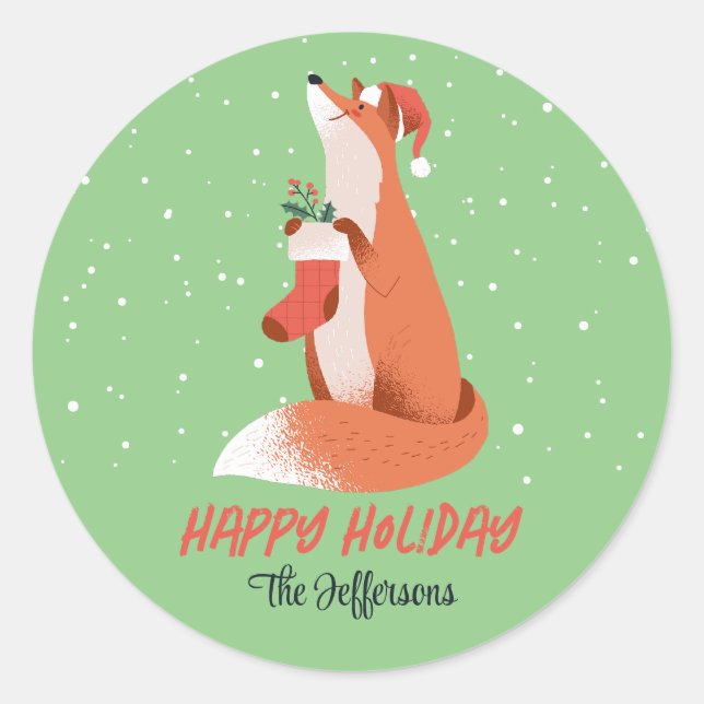 Sticker Rond Vacances hivernales moelleux Fox Snowy (Devant)
