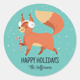 Sticker Rond Vacances hivernales moelleux Fox Snowy