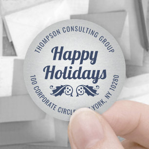 Sticker Rond Vacances Holly Faux Foil Retourner l'adresse Étiqu