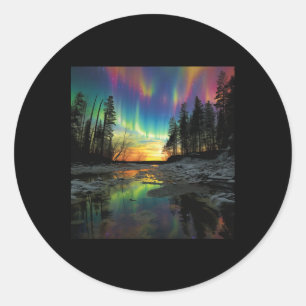 Sticker Rond Vacances Minnesota Aurores Boréales Camping Randon