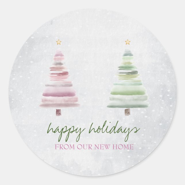 Sticker Rond Vacances Neige Pink Green Ptree (Devant)