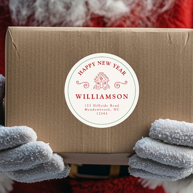 Sticker Rond Vacances Noël Rouge pain d'épice Retour Adresse (Créateur téléchargé)