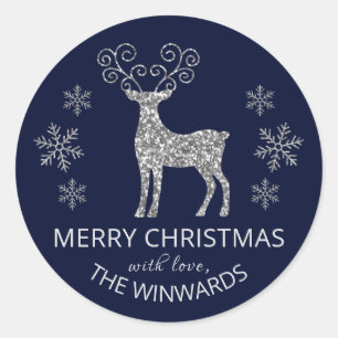 Sticker Rond Vacances Parties scintillant bleu et argent Flocon