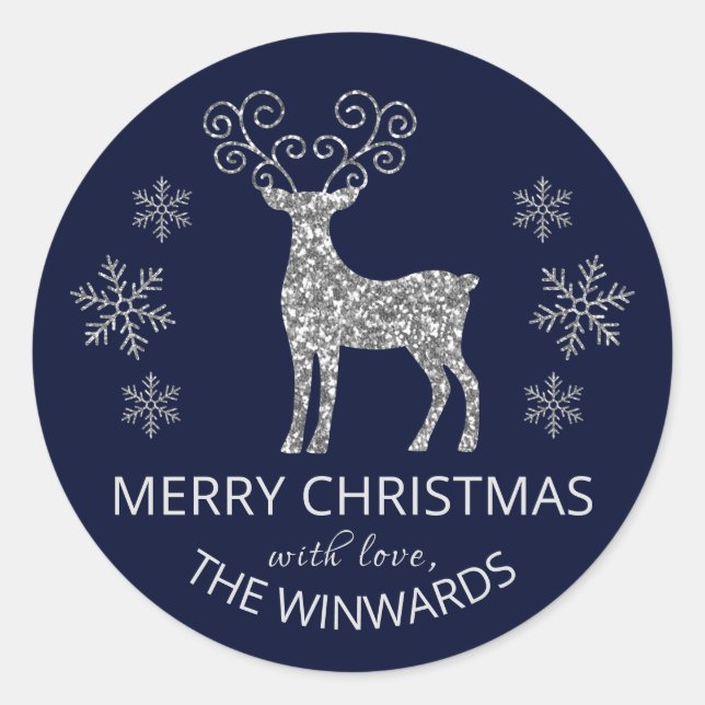 Sticker Rond Vacances Parties scintillant bleu et argent Flocon (Devant)