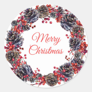 Sticker Rond Vacances Pine d'hiver cônes Noël Wreath Favoriser