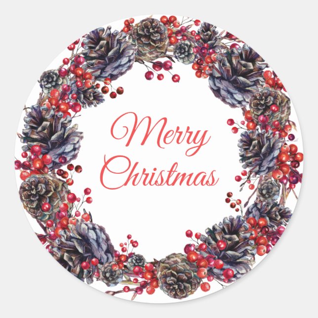 Sticker Rond Vacances Pine d'hiver cônes Noël Wreath Favoriser (Devant)