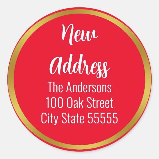 Sticker Rond Vacances Red White et Gold Moving Faire-part (Devant)