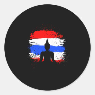 Sticker Rond Vacances rétro thaï bouddha drapeau thaïlande