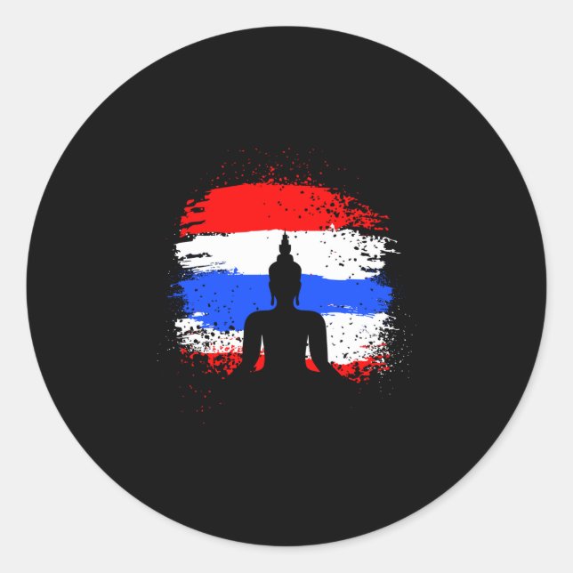Sticker Rond Vacances rétro thaï bouddha drapeau thaïlande (Devant)