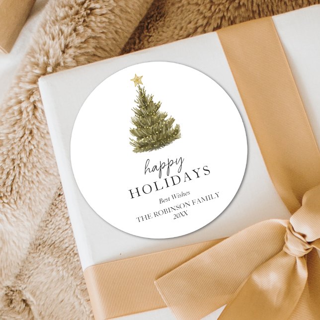 Sticker Rond Vacances simples et heureuses Arbre vert de pin de (Créateur téléchargé)