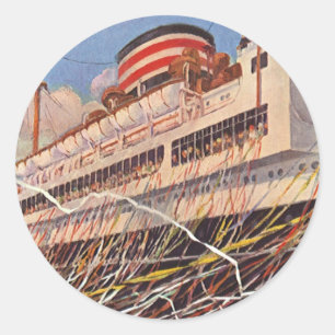 Sticker Rond Vacances sur un bateau de croisière vintage ; fête