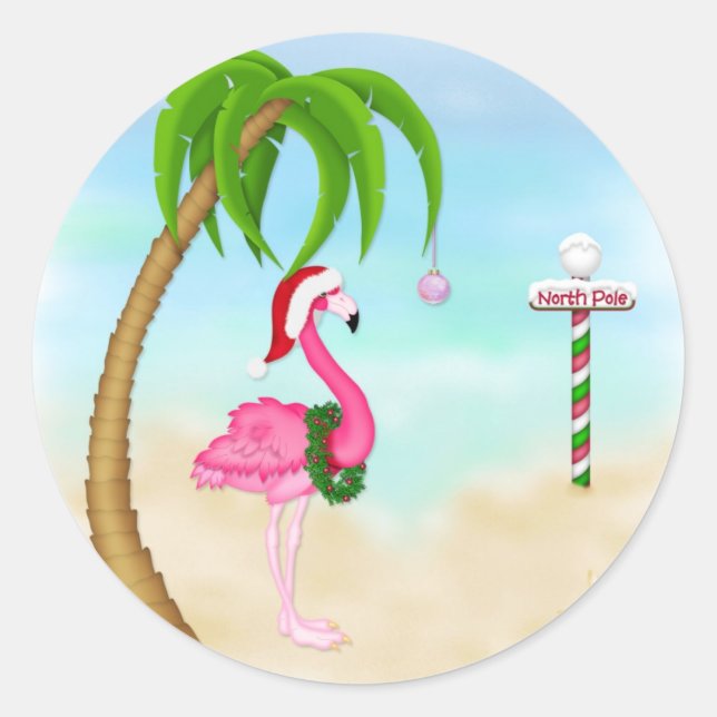 Sticker Rond Vacances tropicales Flamant rose rose (Devant)