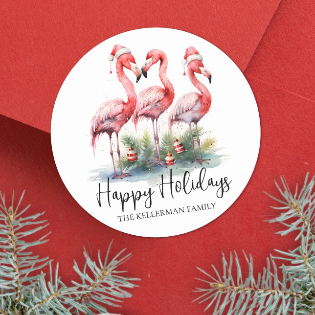 Sticker Rond Vacances Tropicales Heureuses (Tropical Happy Holidays Classic Round Sticker )