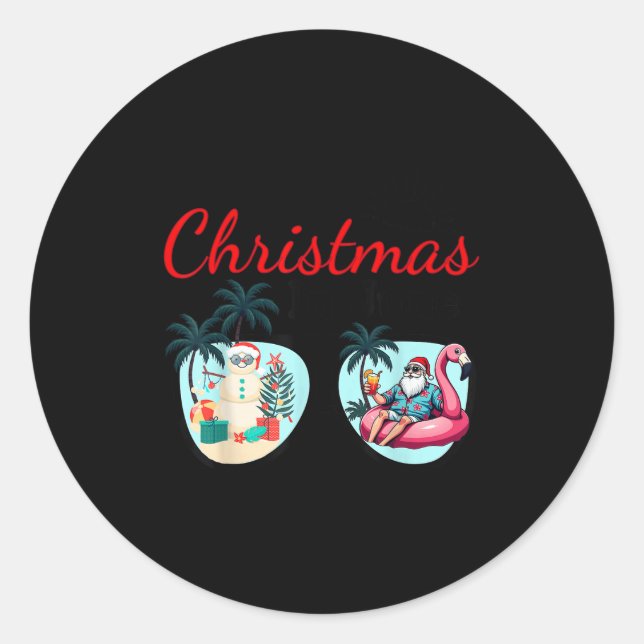 Sticker Rond Vacation Christmas In June Sungles Santa Flamingo  (Devant)
