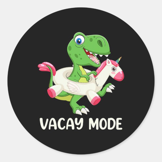 Sticker Rond Vacay Mode Famille Plage Vacances Cute Dinosaur (Devant)