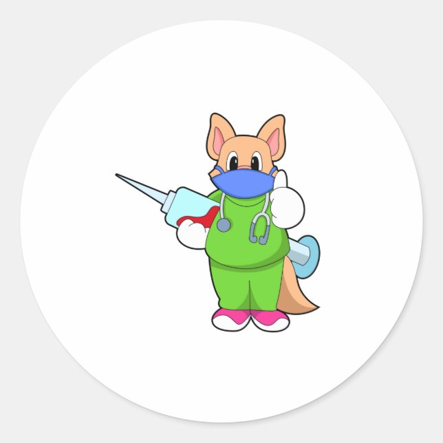 Sticker Rond Vaccination au chat avec seringue (Devant)