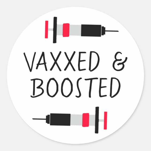 Sticker Rond Vacciné et Boosté, Vax Covid (Devant)