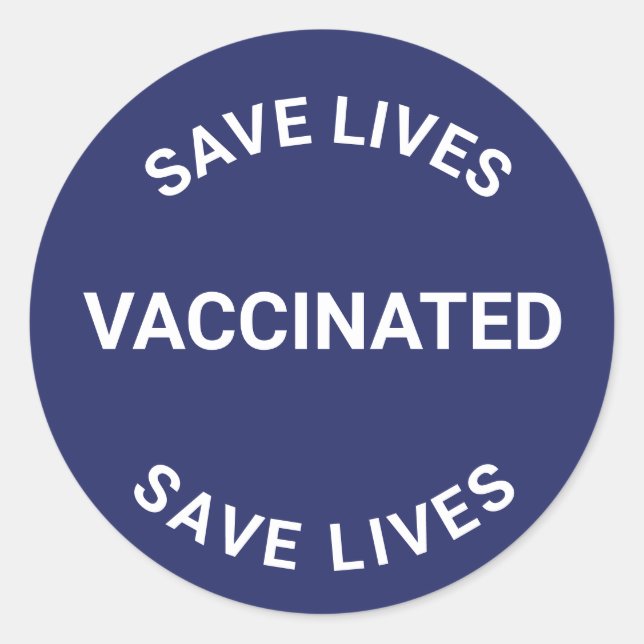 Sticker Rond Vacciné, sauver des vies bleu marine blanc (Devant)