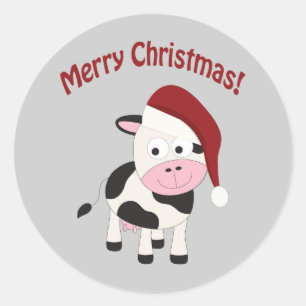 Sticker Rond Vache à Joyeux Noël