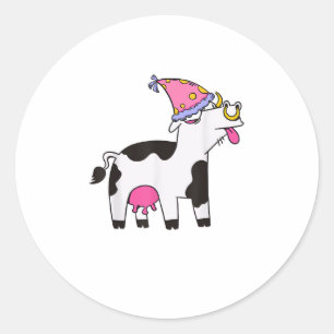 Sticker Rond Vache Anniversaire Casquette Thème Cattleman Farme