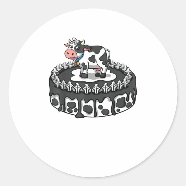 Sticker Rond Vache Anniversaire Gâteau Fête Farmer Anniversaire (Devant)