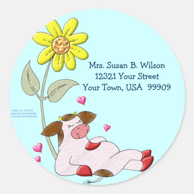 Sticker Rond Vache blanche avec fleur (Devant)