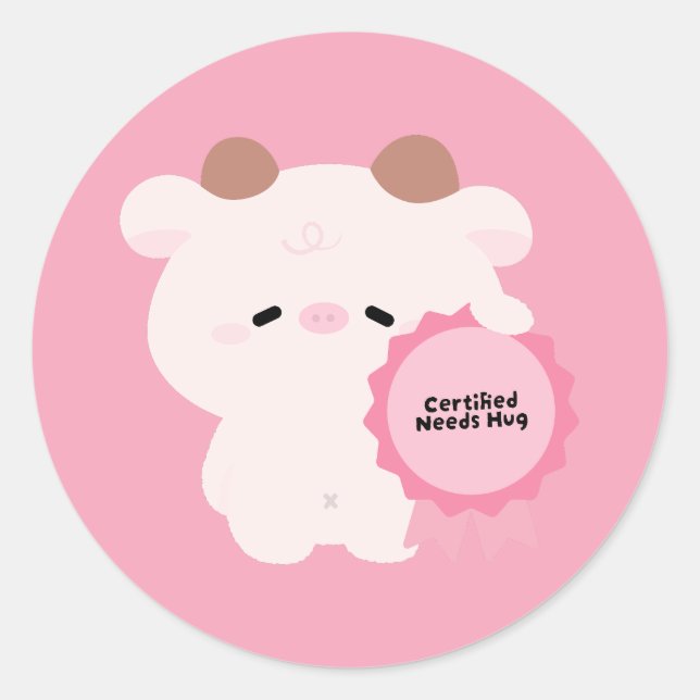 Sticker Rond Vache Certifiée Besoin D'un Câlin (Devant)