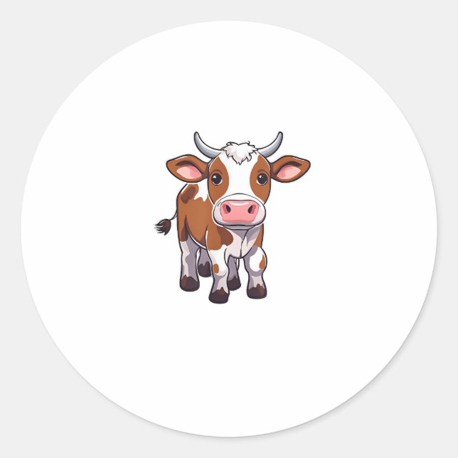 Sticker Rond Vache charmante au dessin (Devant)