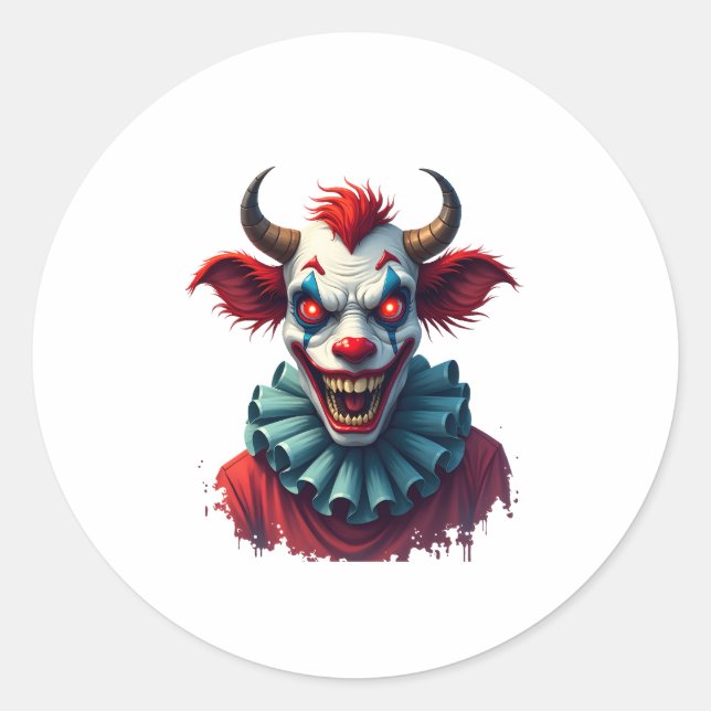 Sticker Rond Vache clown de la terreur (Devant)
