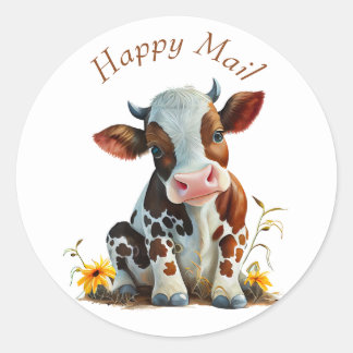 Sticker Rond Vache Cute Brown et blanche