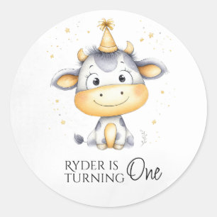 Sticker Rond Vache de ferme premier anniversaire ronde Favorise
