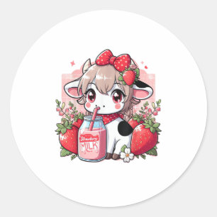 Sticker Rond Vache de fraise Kawaii Anime Lait de fraise _6