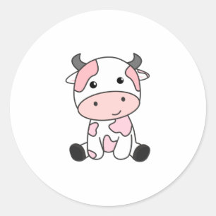 Sticker Rond Vache de fraise mignonne Vache de fraise rose Kawa