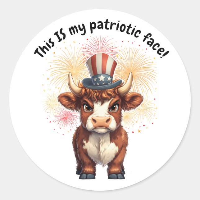 Sticker Rond Vache de haute-terre grincheuse (Devant)