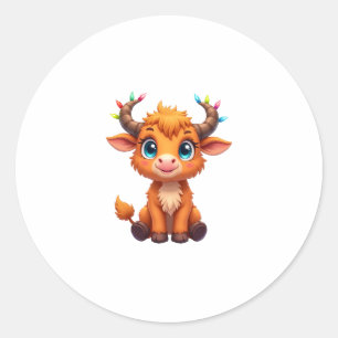 Sticker Rond Vache de Noël drôle lumières garçons filles mignon