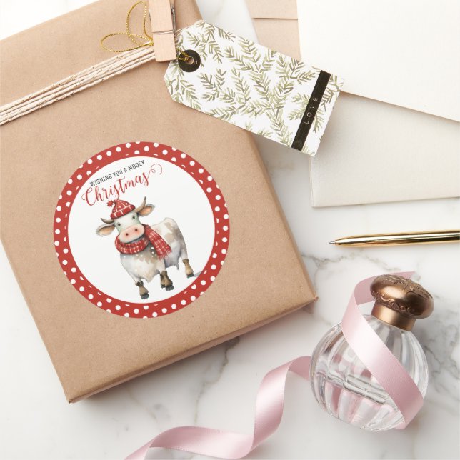 Sticker Rond Vache de Noël Pun  (Cadeaux)
